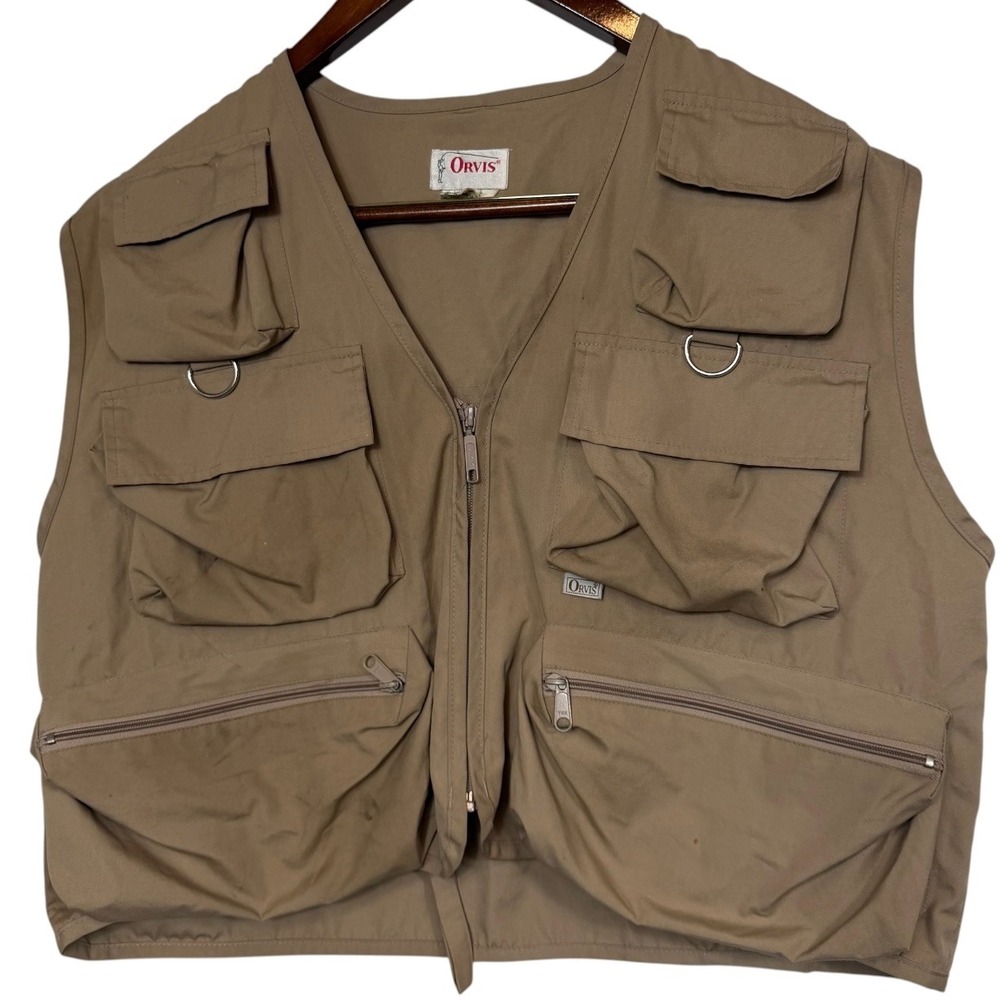 Orvis Fishing Vest Mens Large Tan Khaki Multi Pocket Utility Fly Fishing 2820